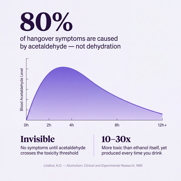 Chart showing 80% of hangover symptoms are caused by acetaldehyde toxicity